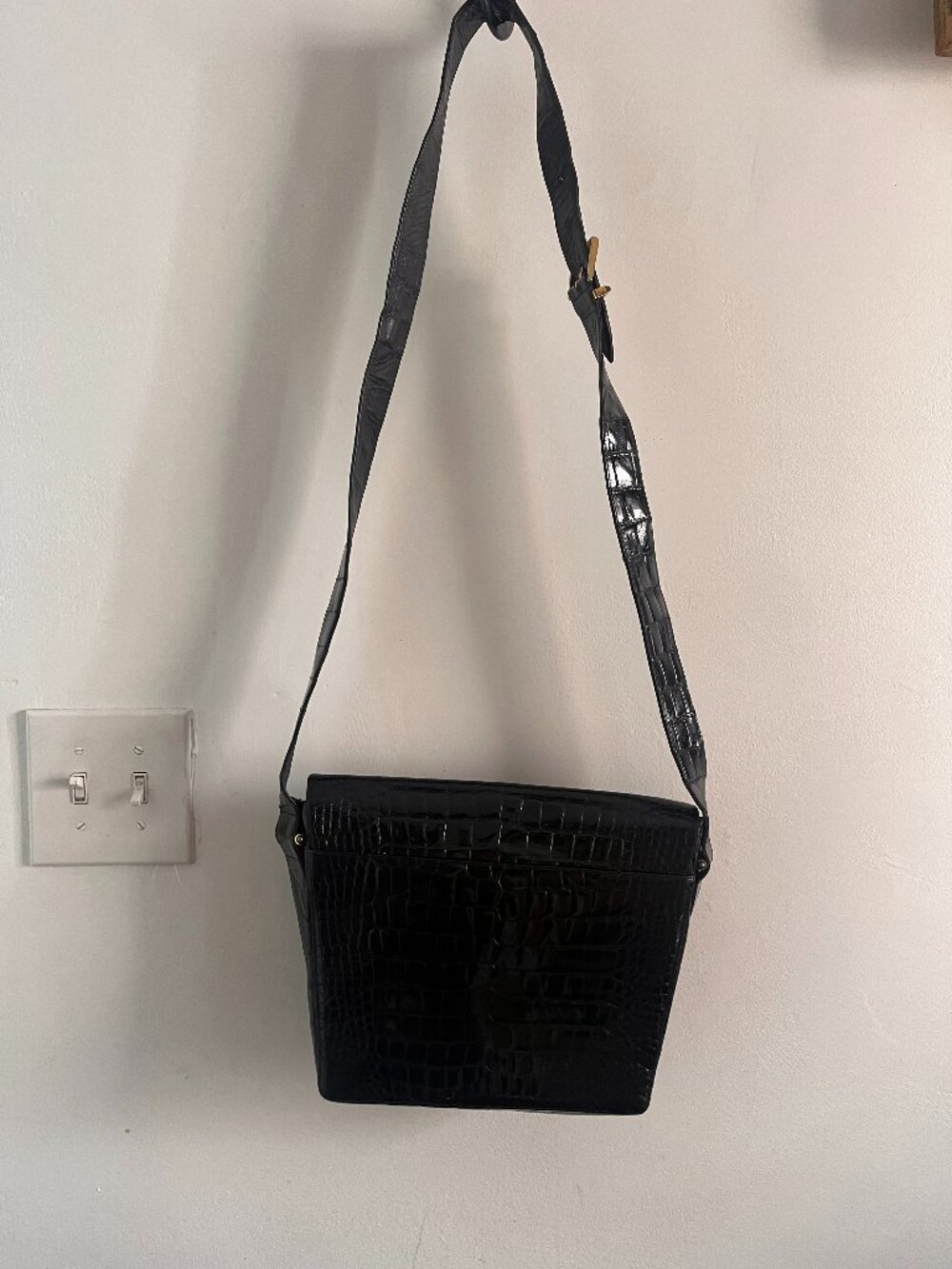 Vintage Bennis Edwards Black Alligator Crossbody Shoulder Bag c1980s